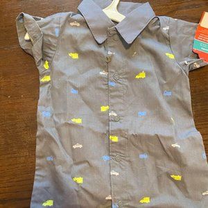 Button Snap Grey Car Onesie, 3 mo.